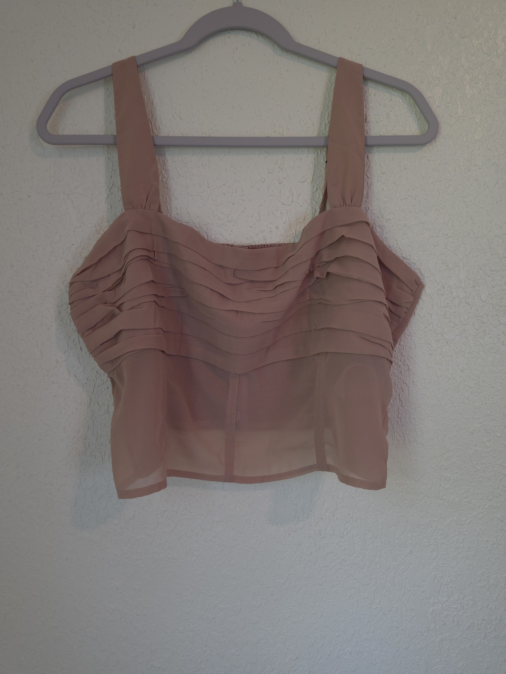 Abercrombie & Fitch Tan Ruffled Crop Top With Adjuatable Sleeves And Zip Back